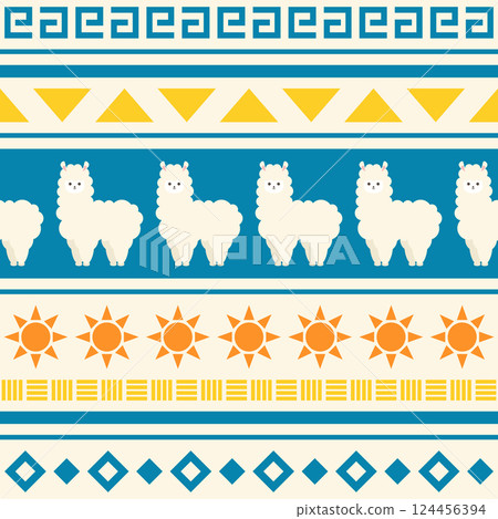 Cute alpaca Inca style seamless pattern 124456394