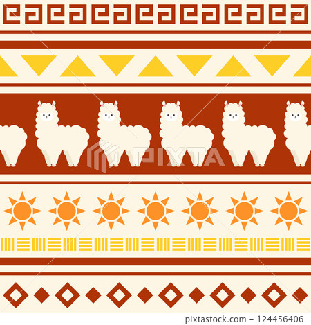 Cute alpaca Inca style seamless pattern 124456406