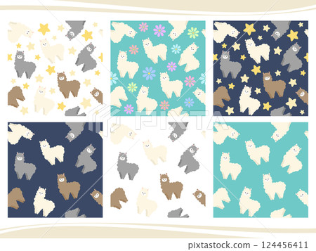 Set of 6 cute alpaca seamless patterns 124456411