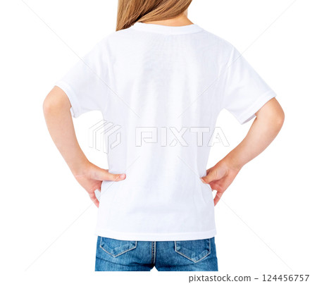 Back View Of Little Girl In White T-Shirt 124456757