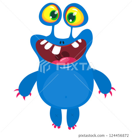 Cartoon cute monster with funny excited face expression waving hands. Vector illustration isolated on white. Halloween design Cartoon cute monster with funny excited face expression waving hands. Vector illustration isolated on white. Halloween design 124456872