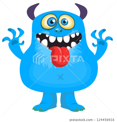 Cartoon cute monster showing long tongue. Vector illustration of alien character. Halloween design Cartoon cute monster showing long tongue. Vector illustration of alien character. Halloween design 124456918