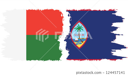 Guam and Madagascar grunge flags connection vector 124457141