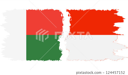 Indonesia and Madagascar grunge flags connection vector 124457152