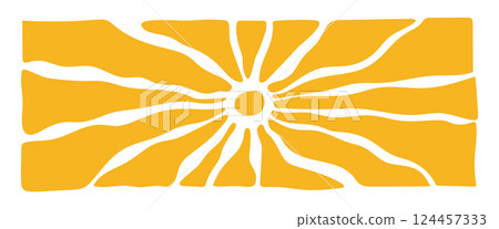Groovy sunburst pattern with retro sunshine rays. Vintage summer waves in abstract shapes. Flat illustration isolated 124457333
