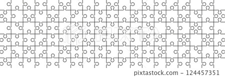 Jigsaw puzzle pieces pattern background., geometric square template with outline shapes. Flat vector illustration isolated on white 124457351