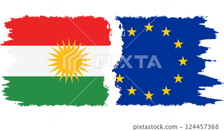 EU and Kurdistan grunge flags connection vector EU and Kurdistan grunge flags connection vector 124457368