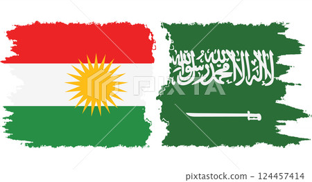 Saudi Arabia and Kurdistan grunge flags connection vector Saudi Arabia and Kurdistan grunge flags connection vector 124457414