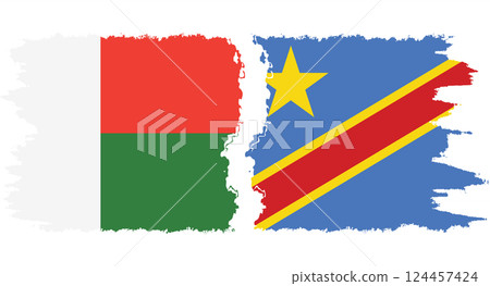 Congo - Kinshasa and Madagascar grunge flags connection vector 124457424