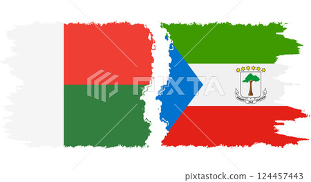 Equatorial Guinea and Madagascar grunge flags connection vector 124457443
