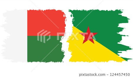 French Guiana and Madagascar grunge flags connection vector 124457450