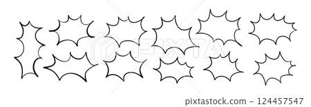 Boom! Comic speech bubble with explosive burst effect. Superhero manga balloon and bomb pop frame. Flat vector illustration isolated on white background. Boom! Comic speech bubble with explosive burst effect. Superhero manga balloon and bomb pop frame. Flat vector illustration isolated on white background. 124457547