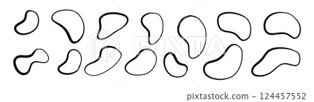 Fluid blot designs in organic oval variations. abstract forms with irregular round shapes. Flat vector illustration isolated on white background. Fluid blot designs in organic oval variations. abstract forms with irregular round shapes. Flat vector illustration isolated on white background. 124457552