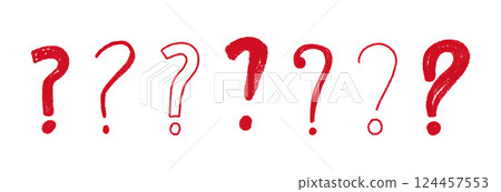 Hand question mark doodle. Curious outline icon why for FAQ sections or inquiry prompts. Flat vector illustration isolated on white background. 124457553