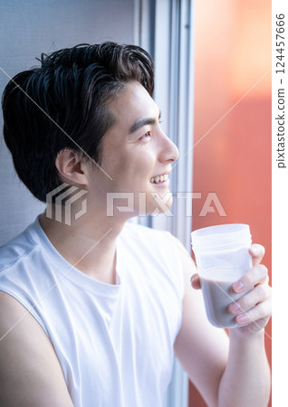 Man with protein Man with protein 124457666
