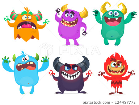 Cute cartoon Monsters. Vector set of cartoon monsters: ghost, goblin, bigfoot yeti, troll and alien. Halloween characters isolated Cute cartoon Monsters. Vector set of cartoon monsters: ghost, goblin, bigfoot yeti, troll and alien. Halloween characters isolated 124457772