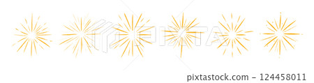 Radiating solar emblem with luminous flare patterns. Circular energy motif showcasing dynamic beams. Flat vector illustration isolated on white background. Radiating solar emblem with luminous flare patterns. Circular energy motif showcasing dynamic beams. Flat vector illustration isolated on white background. 124458011