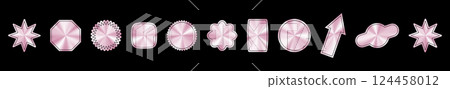 Holographic pink sticker with metallic foil texture, circular badge label, chrome gradient emblem for certificate or tag. Flat vector illustration isolated Holographic pink sticker with metallic foil texture, circular badge label, chrome gradient emblem for certificate or tag. Flat vector illustration isolated 124458012