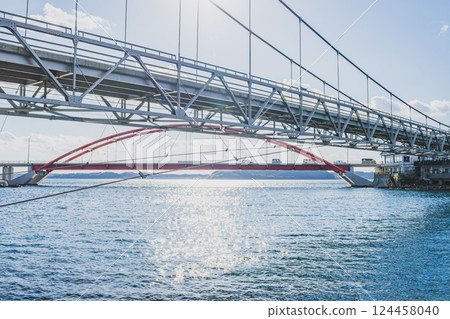 濱松市（靜岡縣）井之花湖神社附近的瀨戶大橋和新瀨戶大橋的景色 124458040