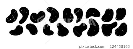 Organic irregular blobs with fluid splat shapes. Random abstract stains in round liquid forms. Flat vector illustration isolated on white background. Organic irregular blobs with fluid splat shapes. Random abstract stains in round liquid forms. Flat vector illustration isolated on white background. 124458163