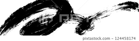 Abstract brush stroke background with colorful paint swirls, geometric wave patterns, retro spiral elements in blue tones. Flat vector illustration isolated on white background. 124458174