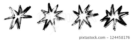 Hand-drawn crayon star with sparkles and pastel texture, doodle-style illustration inspired by space, magic, and chalkboard effects. Flat vector illustration isolated on white background. Hand-drawn crayon star with sparkles and pastel texture, doodle-style illustration inspired by space, magic, and chalkboard effects. Flat vector illustration isolated on white background. 124458176