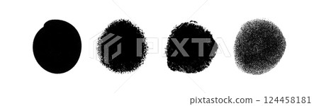 crayon texture round grunge brush. Circular paint splashes in crayon textures. Flat vector illustration isolated on white background. crayon texture round grunge brush. Circular paint splashes in crayon textures. Flat vector illustration isolated on white background. 124458181