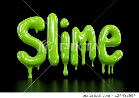 Neon green slime text effect on a contrasting black background with gooey drips enhancing the playful theme 124458694