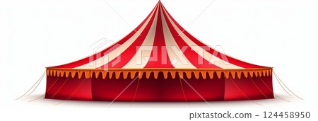 An aerial view of red and white circus tents with crowns 124458950