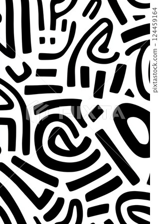Hand-drawn graffiti-inspired print features bold lines and abstract symbols, ideal for modern urban streetwear aesthetic with high contrast design 124459164