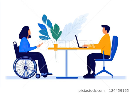 Inclusive office environment promotes collaboration between employees with diverse backgrounds and abilities for improved teamwork and productivity 124459165