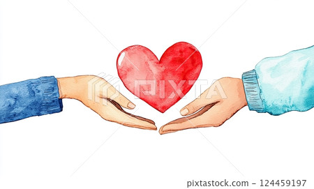 Heartfelt exchange of kindness between hands offering love and compassion 124459197