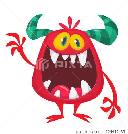 Happy cartoon monster with funny face. Halloween vector illustration. Great for package or party decoration Happy cartoon monster with funny face. Halloween vector illustration. Great for package or party decoration 124459485