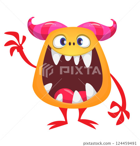 Happy cartoon monster with funny face. Halloween vector illustration. Great for package or party decoration 124459491