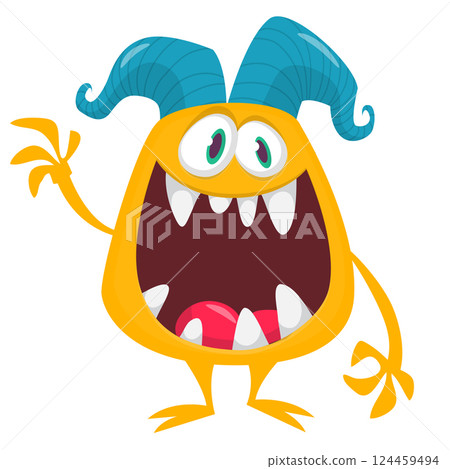 Happy cartoon monster with funny face. Halloween vector illustration. Great for package or party decoration 124459494