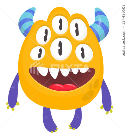 Cartoon cute monster with funny excited face expression waving hands . Vector illustration isolated on white. Halloween design Cartoon cute monster with funny excited face expression waving hands . Vector illustration isolated on white. Halloween design 124459502