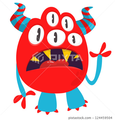 Cartoon cute monster with funny excited face expression waving hands . Vector illustration isolated on white. Halloween design 124459504