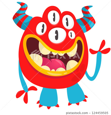 Cartoon cute monster with funny excited face expression waving hands . Vector illustration isolated on white. Halloween design 124459505