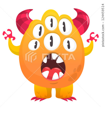 Cartoon cute monster with funny excited face expression waving hands . Vector illustration isolated on white. Halloween design 124459514