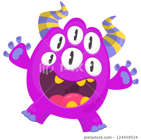 Cartoon cute monster with funny excited face expression waving hands . Vector illustration isolated on white. Halloween design 124459524