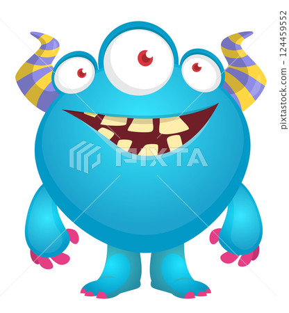 Cartoon cute monster with funny excited face expression waving hands . Vector illustration isolated on white. Halloween design 124459552