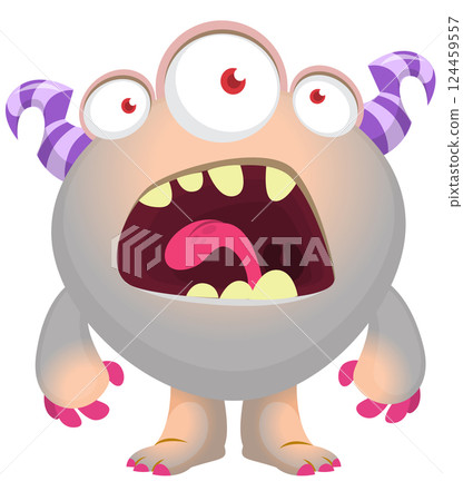 Cartoon cute monster with funny excited face expression waving hands . Vector illustration isolated on white. Halloween design 124459557