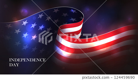 Silhouette of American flag with bright light 124459690