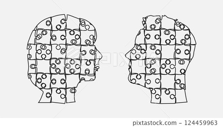 Head woman and man puzzle pieces, mental disorder Head woman and man puzzle pieces, mental disorder 124459963