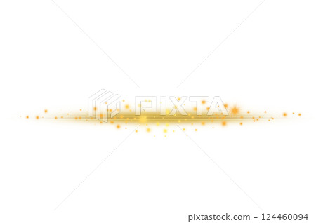Golden Light Streaks with Sparkling Particles on Background Elegant Glow Effect for Luxury Designs. 124460094