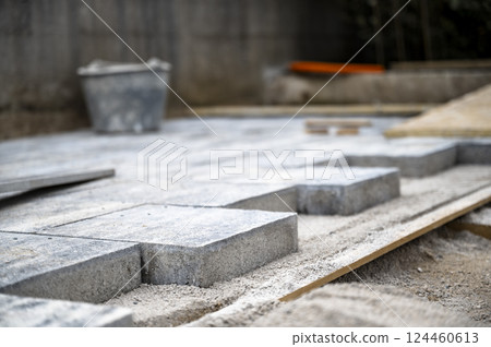 Stone paving under consturction Stone paving under consturction 124460613