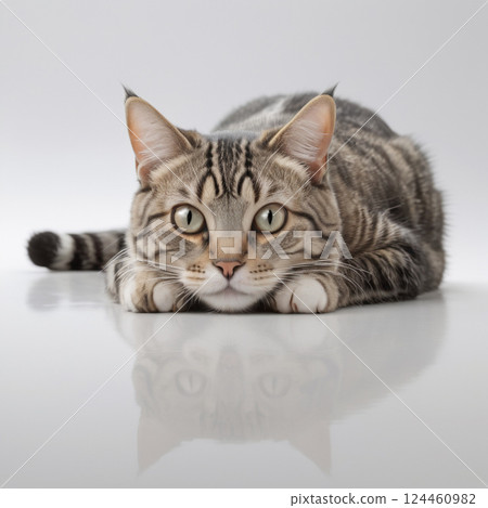 躺著的棕色虎斑貓 躺著的棕色虎斑貓 124460982