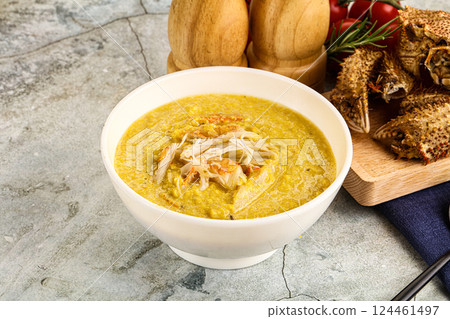 Corn cream soup with crab Corn cream soup with crab 124461497