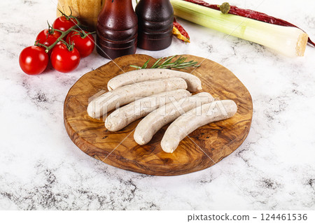 Natural organic raw pork sausages 124461536