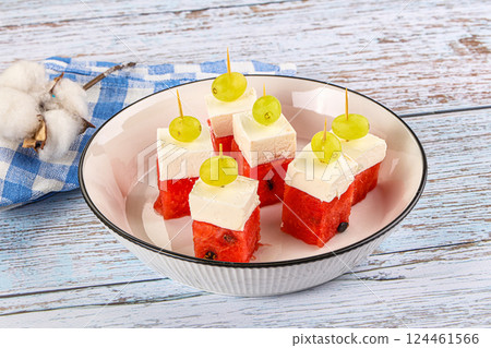 Watermelon with feta and grape 124461566